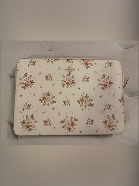 Coach Tea Roses Zip Laptop Sleeve with Gold Hardware